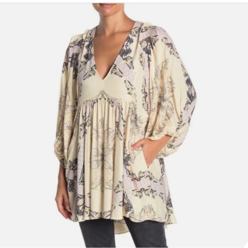 FREE PEOPLE Girl Talk Tunic Top in Ivory Combo